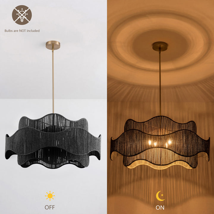 Shine 5 - Light 28" Hand-Woven Rattan Boho/Modern Farmhouse Drum Chandelier With Polished Brass Finish For Dining Room Or Bedroom #29040