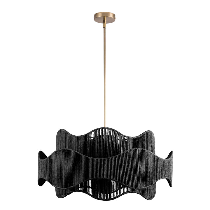 Shine 5 - Light 28" Hand-Woven Rattan Boho/Modern Farmhouse Drum Chandelier With Polished Brass Finish For Dining Room Or Bedroom #29040
