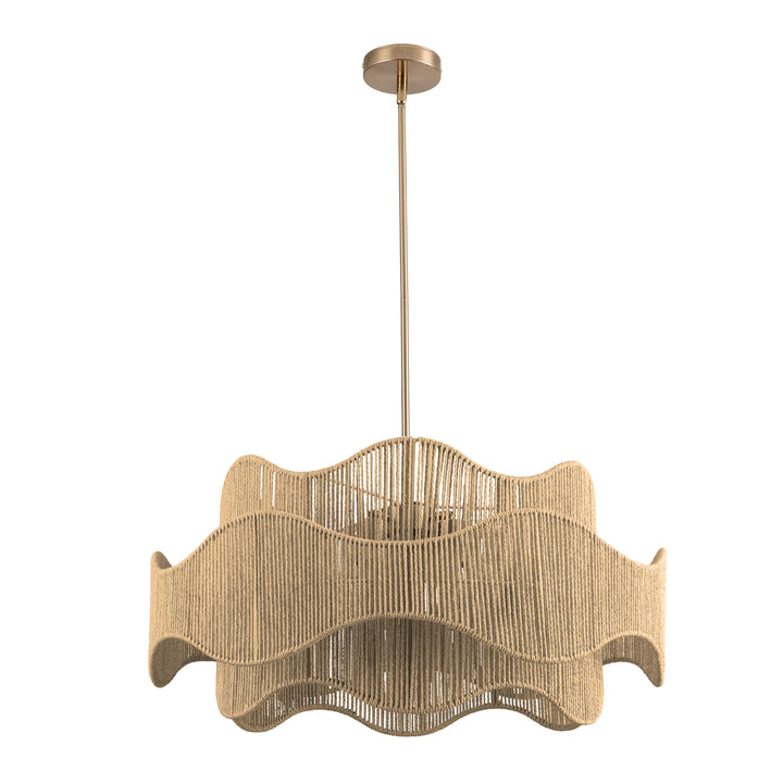 Shine 5 - Light 28" Hand-Woven Rattan Boho/Modern Farmhouse Drum Chandelier With Polished Brass Finish For Dining Room Or Bedroom #29040