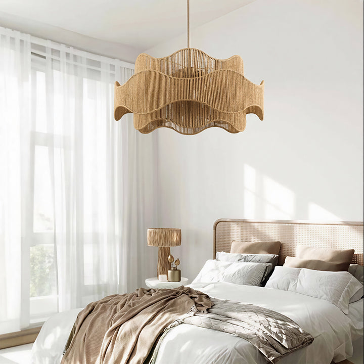 Shine 5 - Light 28" Hand-Woven Rattan Boho/Modern Farmhouse Drum Chandelier With Polished Brass Finish For Dining Room Or Bedroom #29040