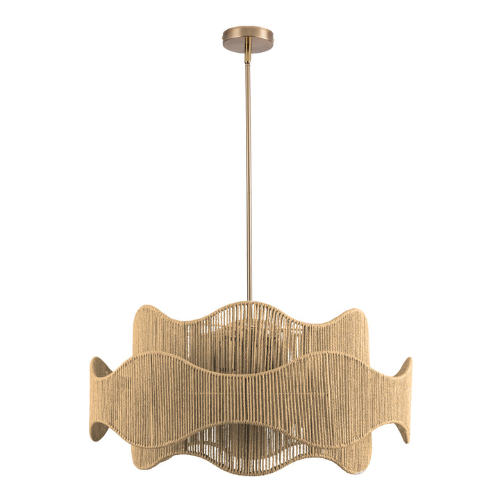 Shine 5 - Light 28" Hand-Woven Rattan Boho/Modern Farmhouse Drum Chandelier With Polished Brass Finish For Dining Room Or Bedroom #29040