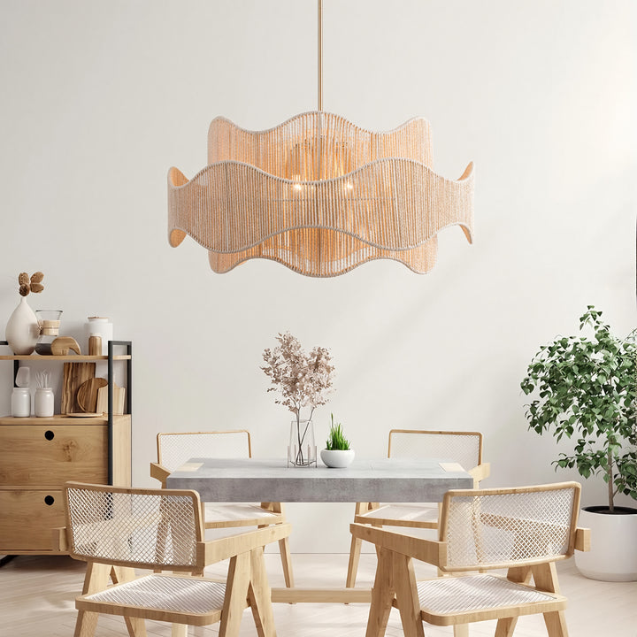 Shine 5 - Light 28" Hand-Woven Rattan Boho/Modern Farmhouse Drum Chandelier With Polished Brass Finish For Dining Room Or Bedroom #29040