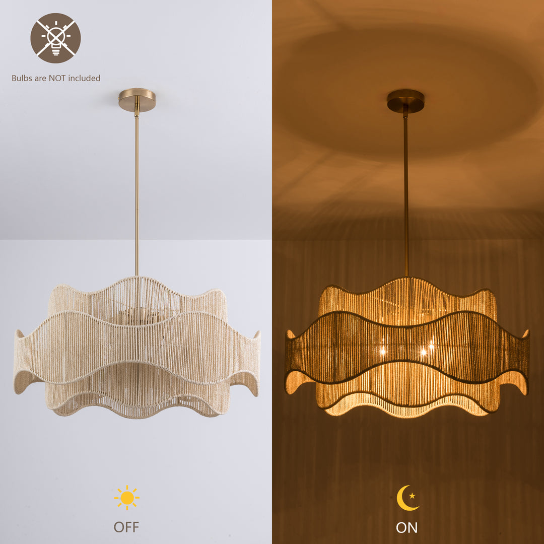 Shine 5 - Light 28" Hand-Woven Rattan Boho/Modern Farmhouse Drum Chandelier With Polished Brass Finish For Dining Room Or Bedroom #29040