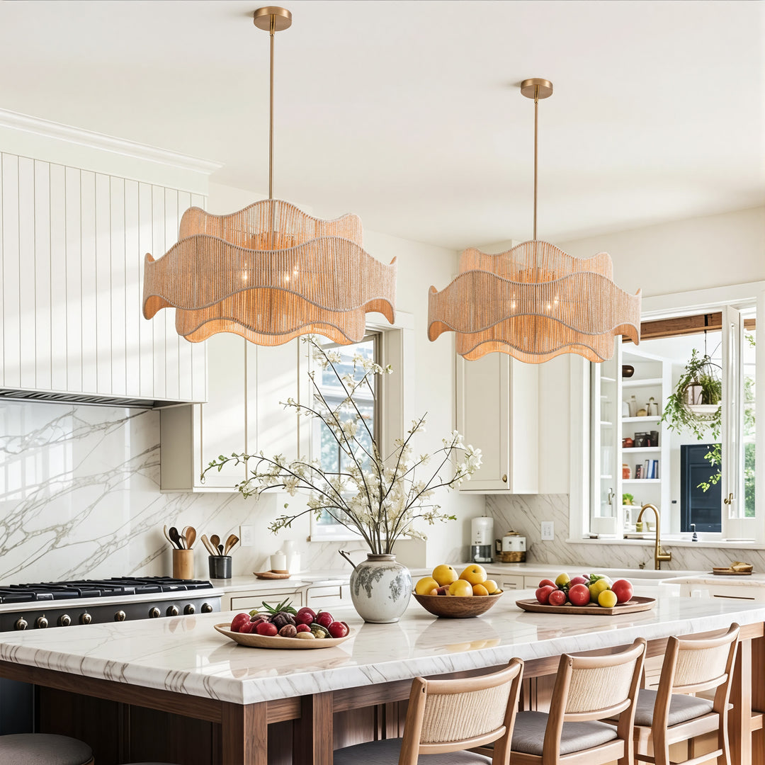 Shine 5 - Light 28" Hand-Woven Rattan Boho/Modern Farmhouse Drum Chandelier With Polished Brass Finish For Dining Room Or Bedroom #29040