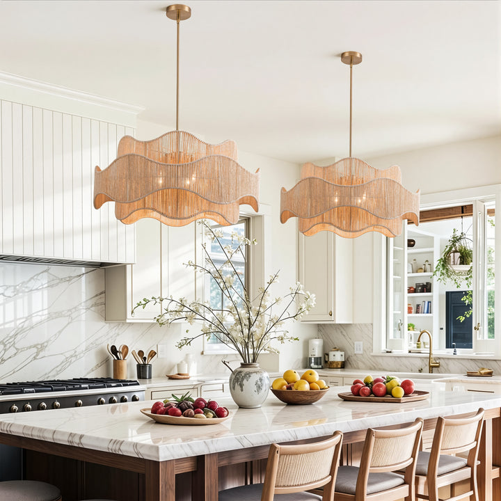 Shine 5 - Light 28" Hand-Woven Rattan Boho/Modern Farmhouse Drum Chandelier With Polished Brass Finish For Dining Room Or Bedroom #29040