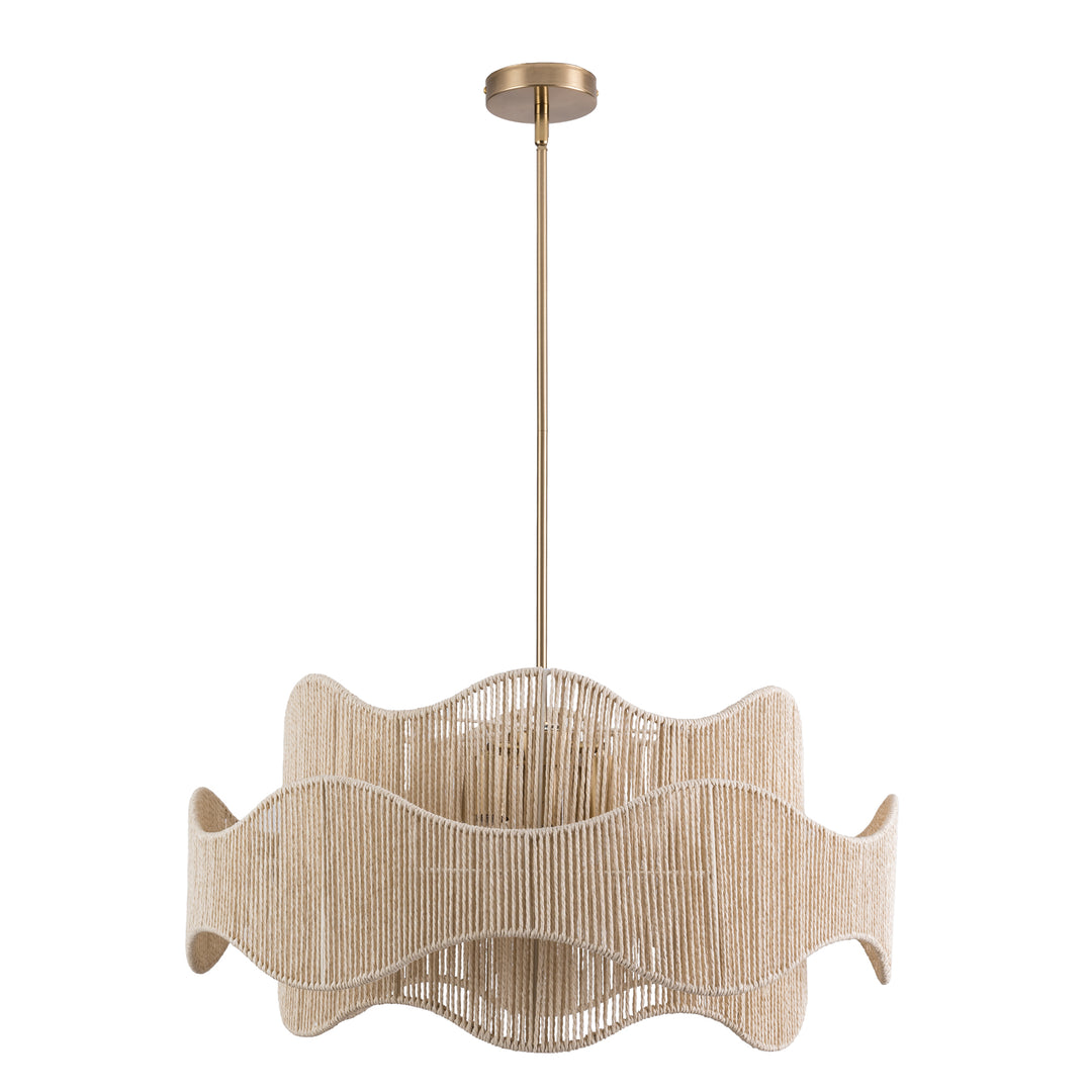 Shine 5 - Light 28" Hand-Woven Rattan Boho/Modern Farmhouse Drum Chandelier With Polished Brass Finish For Dining Room Or Bedroom #29040