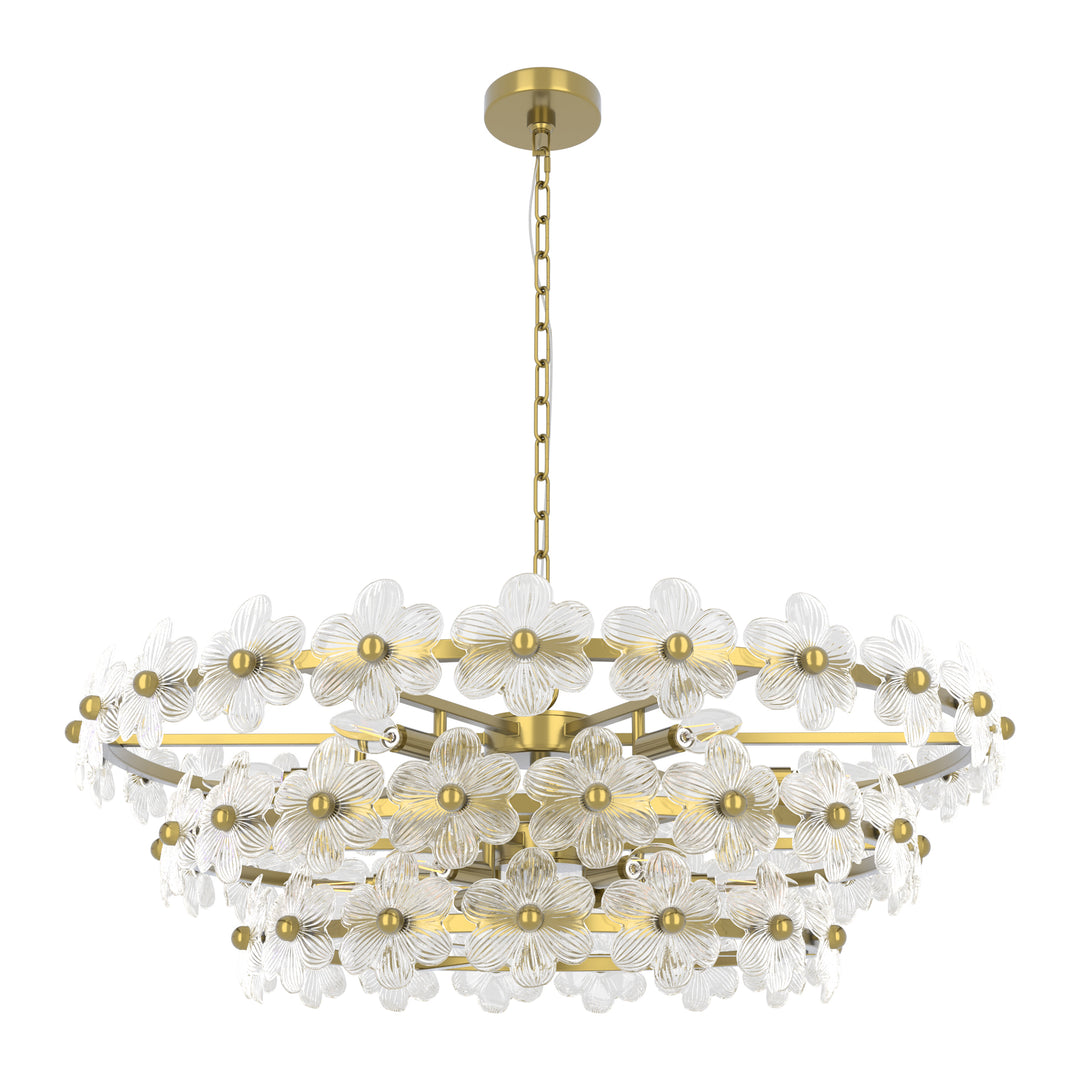 Element 12-light 32"w Modern Tiered Polished Brass Chandelier With Petal Glass For Dining Room Or Living Room #29042