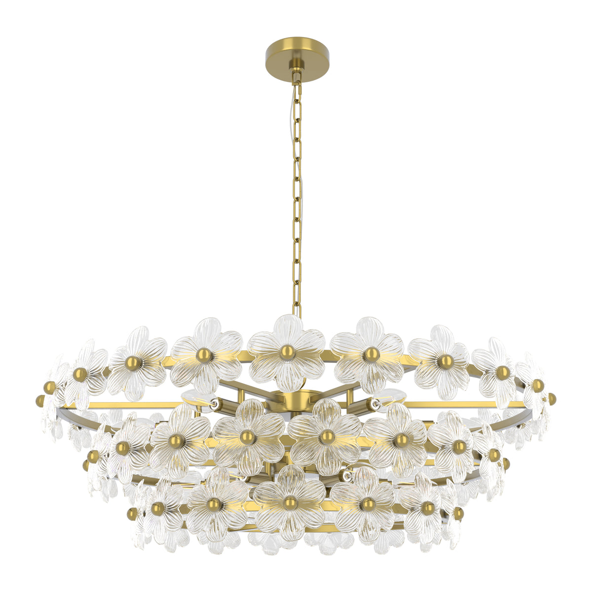 Element 12-light 32"w Modern Tiered Polished Brass Chandelier With Petal Glass For Dining Room Or Living Room #29042