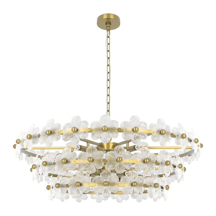 Element 12-light 32"w Modern Tiered Polished Brass Chandelier With Petal Glass For Dining Room Or Living Room #29042