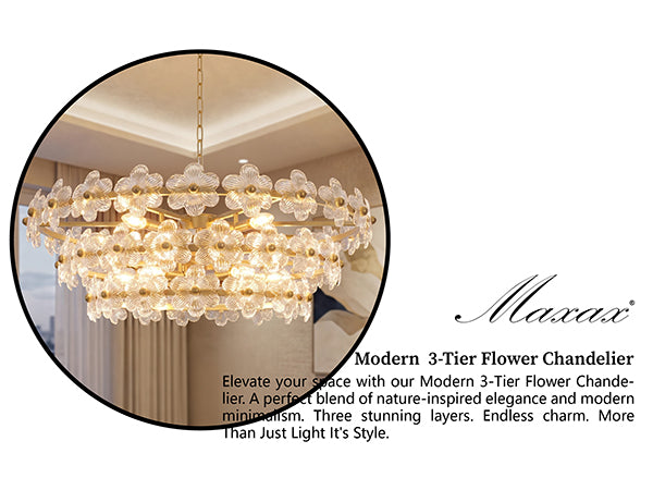 Element 12-light 32"w Modern Tiered Polished Brass Chandelier With Petal Glass For Dining Room Or Living Room #29042