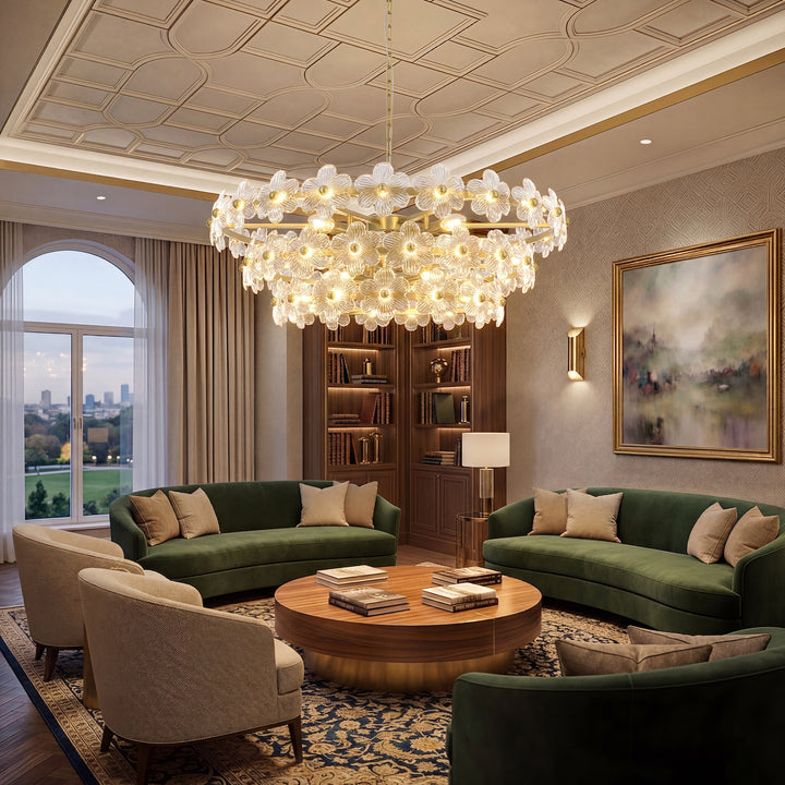 Element 12-light 32"w Modern Tiered Polished Brass Chandelier With Petal Glass For Dining Room Or Living Room #29042
