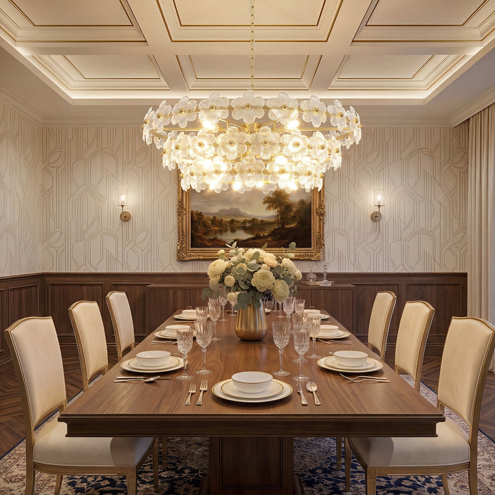 Element 12-light 32"w Modern Tiered Polished Brass Chandelier With Petal Glass For Dining Room Or Living Room #29042