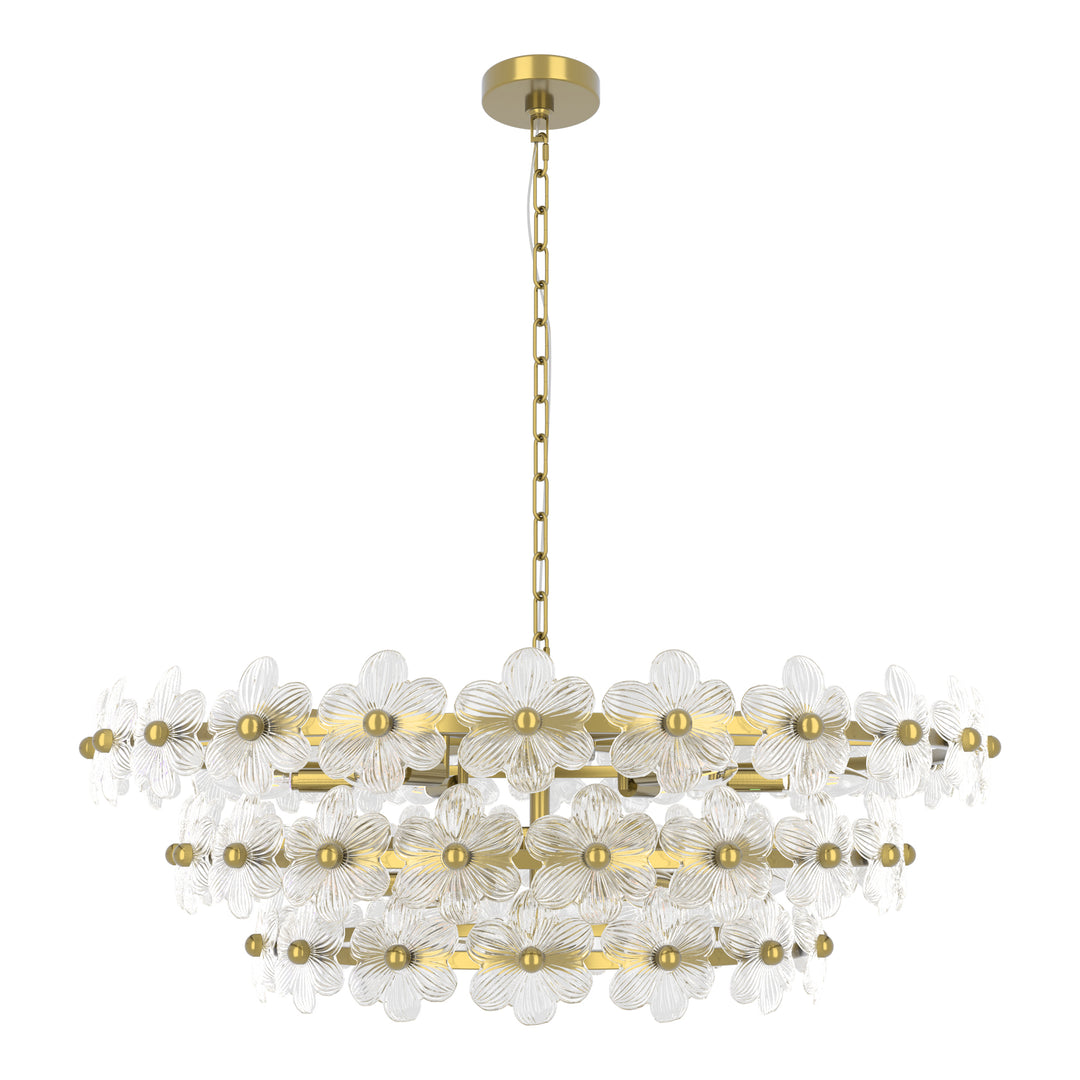 Element 12-light 32"w Modern Tiered Polished Brass Chandelier With Petal Glass For Dining Room Or Living Room #29042