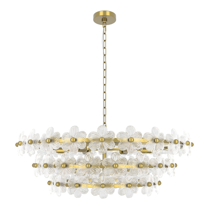 Element 12-light 32"w Modern Tiered Polished Brass Chandelier With Petal Glass For Dining Room Or Living Room #29042