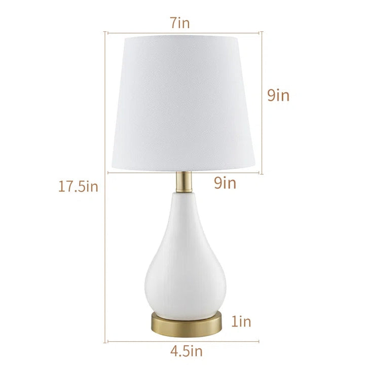 Yullili 18'' Smooth White Ceramic Table Lamp with USB Charging Interface, Curved White Ceramic Table Lamp with Lampshade,Set of 2