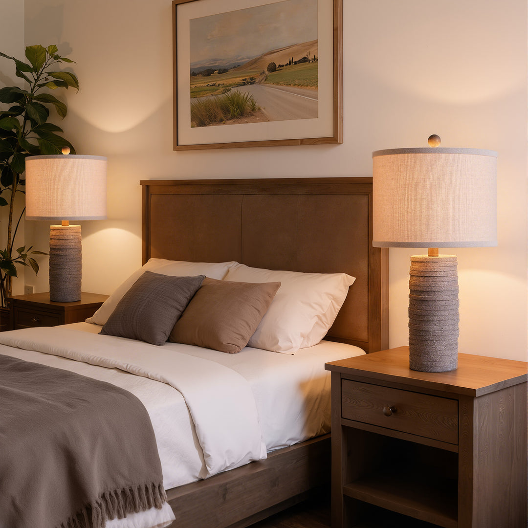 Maxax 23" Farmhouse Table Lamps Set of 2 with USB Ports, 3-Way Dimmable Resin Bedside Lamps for Living Room, Nightstand, Bedroom #T188