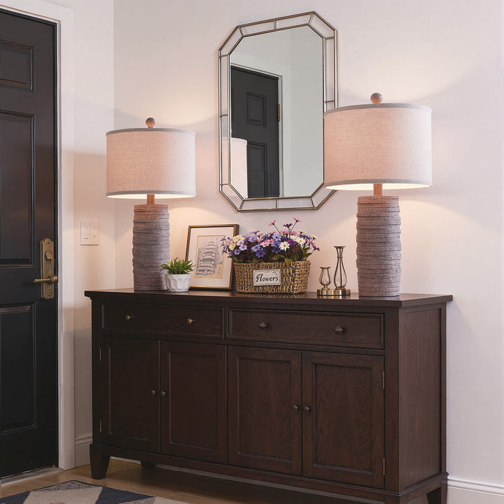 Maxax 23" Farmhouse Table Lamps Set of 2 with USB Ports, 3-Way Dimmable Resin Bedside Lamps for Living Room, Nightstand, Bedroom #T188