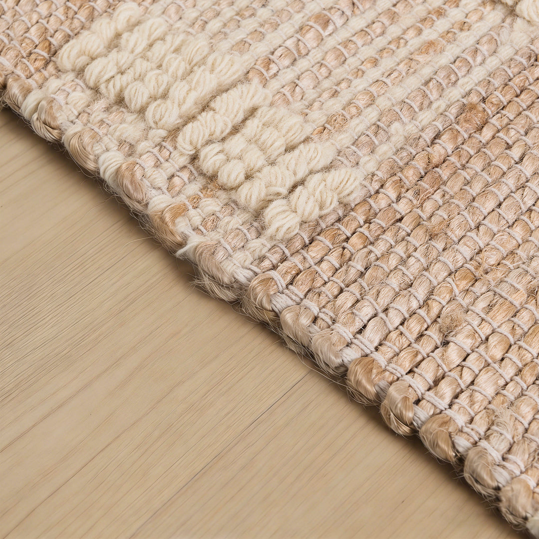 4modernhome Jute & Wool Hand Braided Natural Fibers High-Low Pile Farmhouse Style Area Rug In Off White/Natural For Dining Room, Living Room, Kitchen #DT24