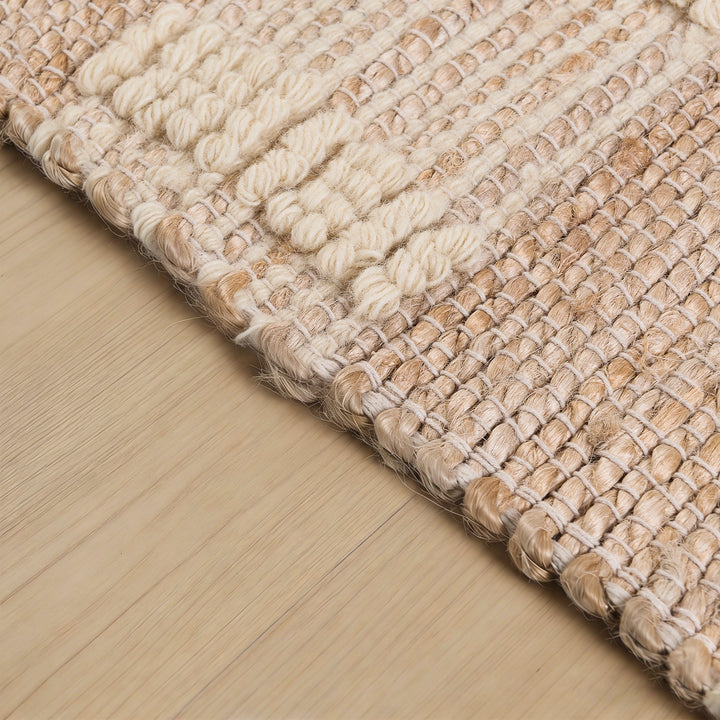 4modernhome Jute & Wool Hand Braided Natural Fibers High-Low Pile Farmhouse Style Area Rug In Off White/Natural For Dining Room, Living Room, Kitchen #DT24