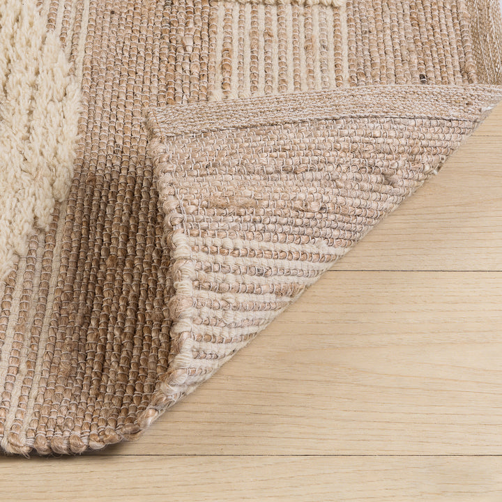 4modernhome Jute & Wool Hand Braided Natural Fibers High-Low Pile Farmhouse Style Area Rug In Off White/Natural For Dining Room, Living Room, Kitchen #DT24