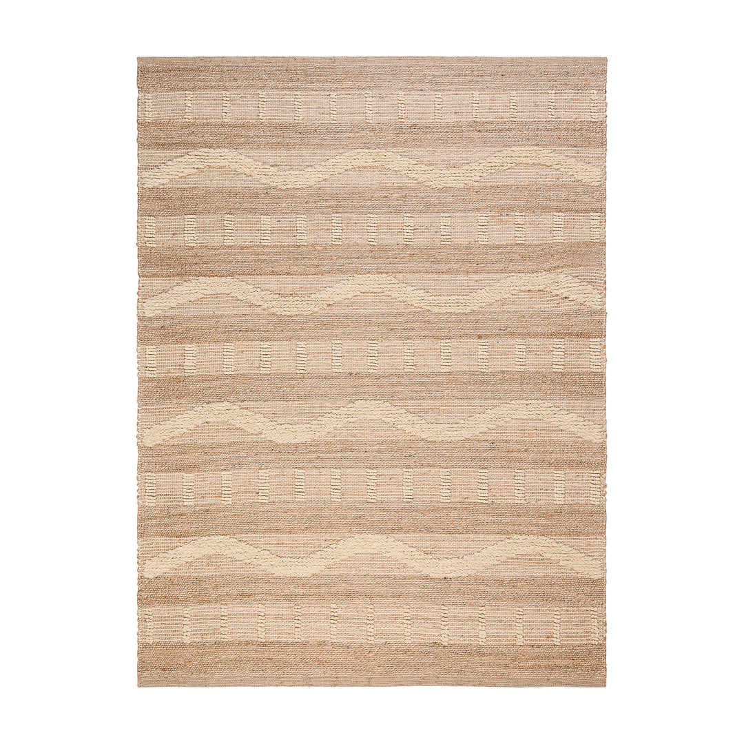 4modernhome Jute & Wool Hand Braided Natural Fibers High-Low Pile Farmhouse Style Area Rug In Off White/Natural For Dining Room, Living Room, Kitchen #DT24
