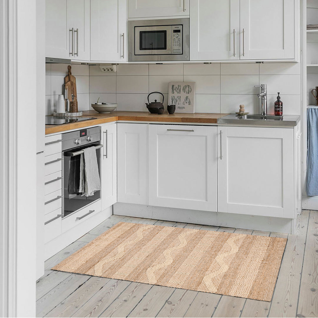 4modernhome Jute & Wool Hand Braided Natural Fibers High-Low Pile Farmhouse Style Area Rug In Off White/Natural For Dining Room, Living Room, Kitchen #DT24