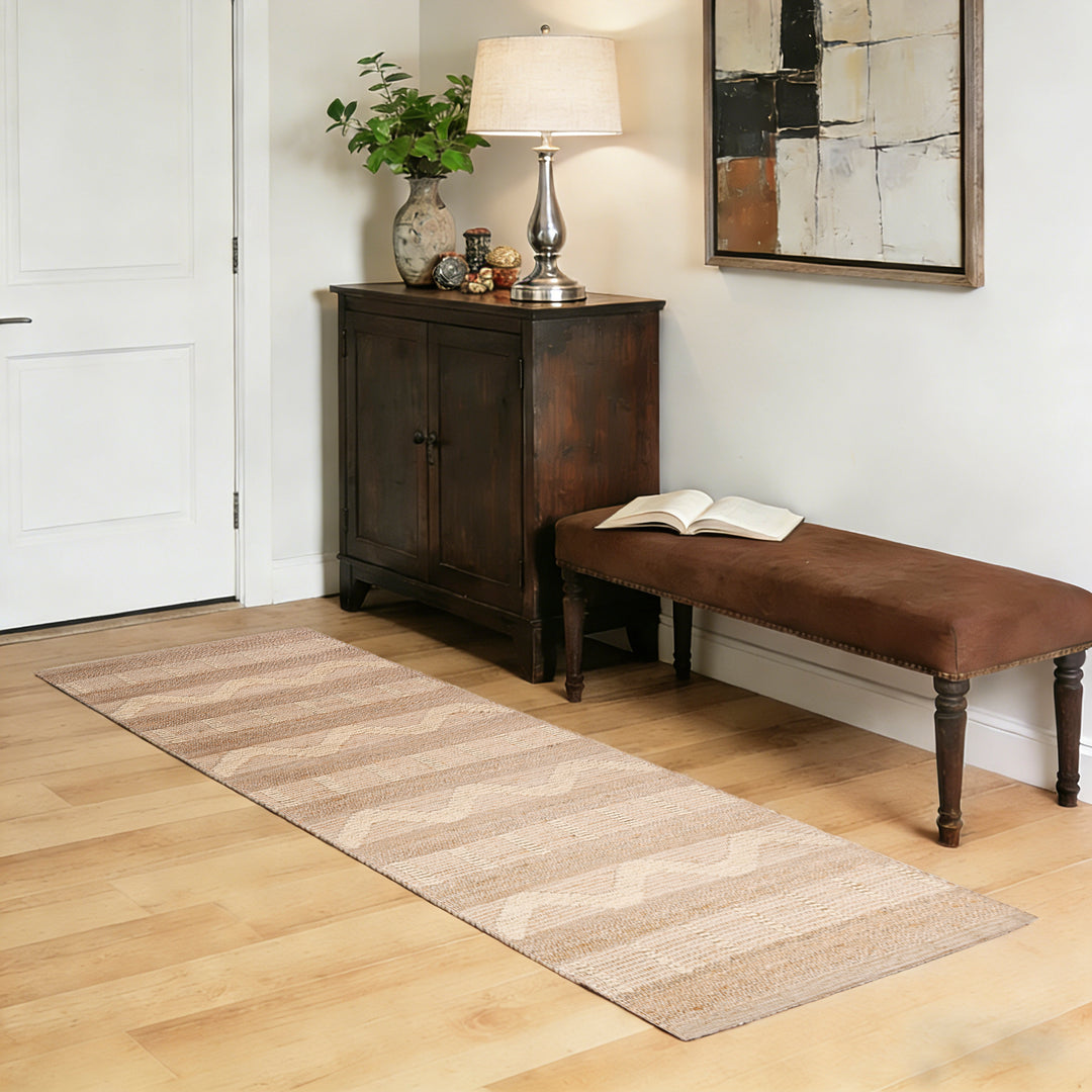 4modernhome Jute & Wool Hand Braided Natural Fibers High-Low Pile Farmhouse Style Area Rug In Off White/Natural For Dining Room, Living Room, Kitchen #DT24