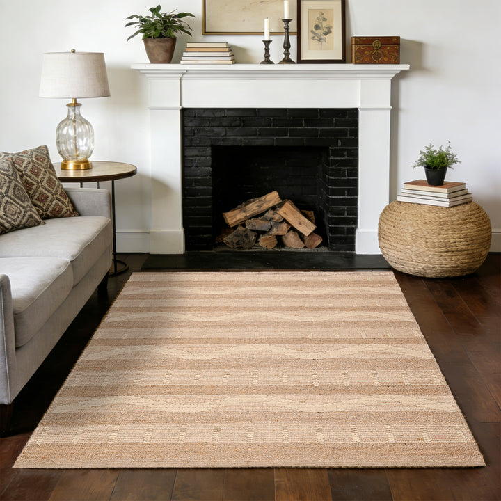 4modernhome Jute & Wool Hand Braided Natural Fibers High-Low Pile Farmhouse Style Area Rug In Off White/Natural For Dining Room, Living Room, Kitchen #DT24