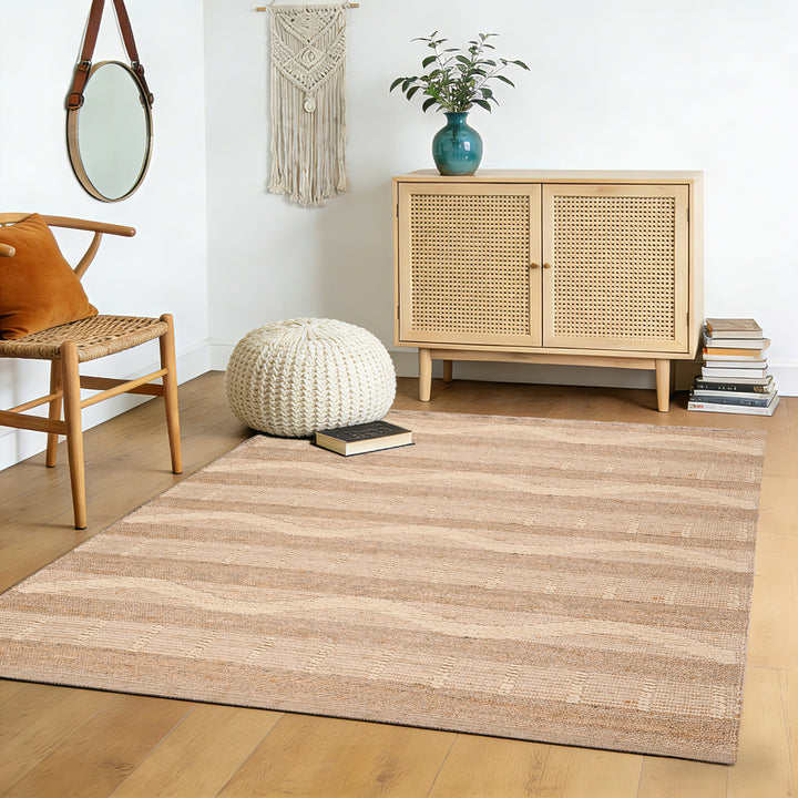 4modernhome Jute & Wool Hand Braided Natural Fibers High-Low Pile Farmhouse Style Area Rug In Off White/Natural For Dining Room, Living Room, Kitchen #DT24