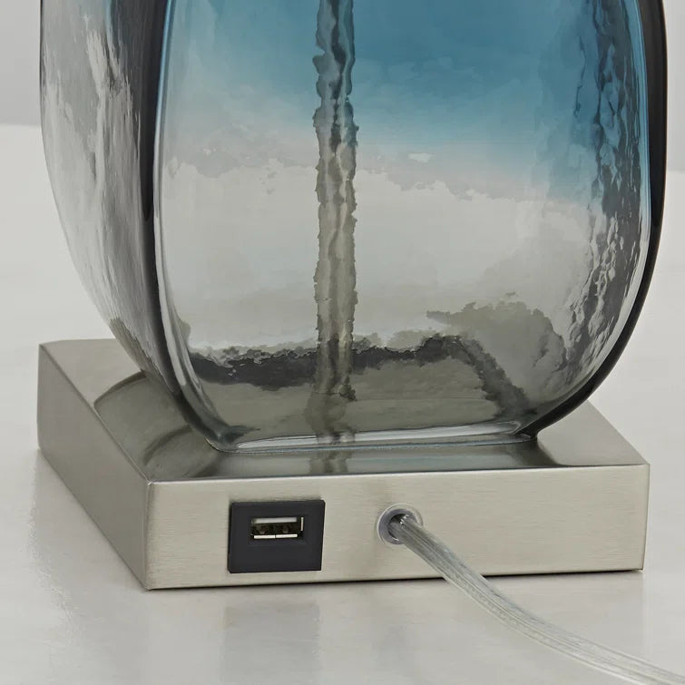 Maxax Blue  Clear Glass Table Lamp with USB charging port Set of 2