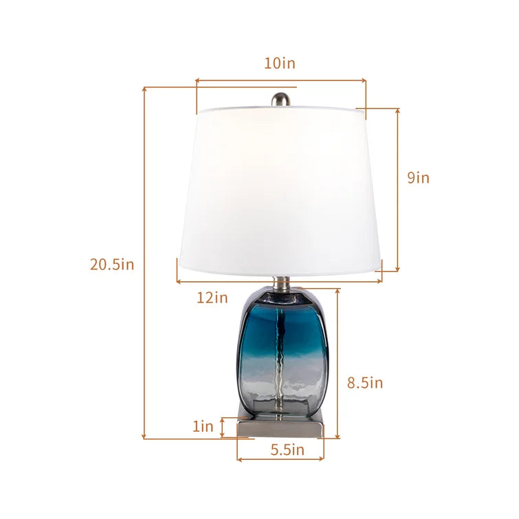 Maxax Blue Clear Glass Table Lamp with USB charging port Set of 2 #T16