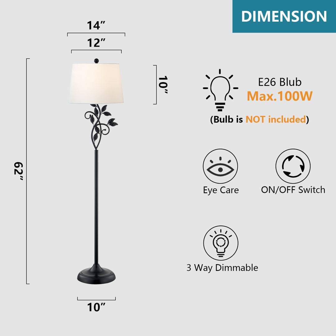 62" Farmhouse Iron Floor Lamp with 3 Way Dimmable Rotary Switch Standing Lamp for Living Room Bedroom #F04