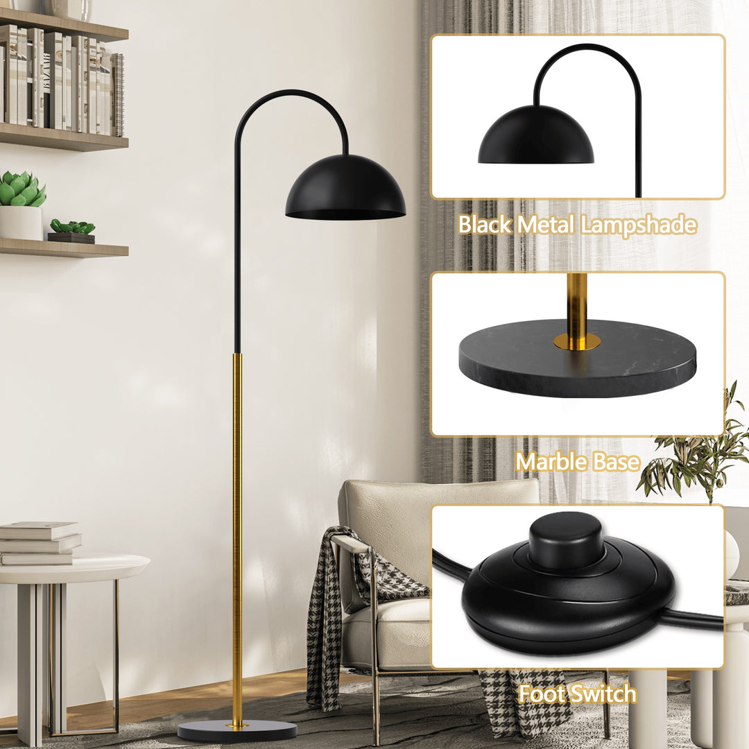 63.7" Black Metal And Marble Arched Floor Lamp #F260-BK