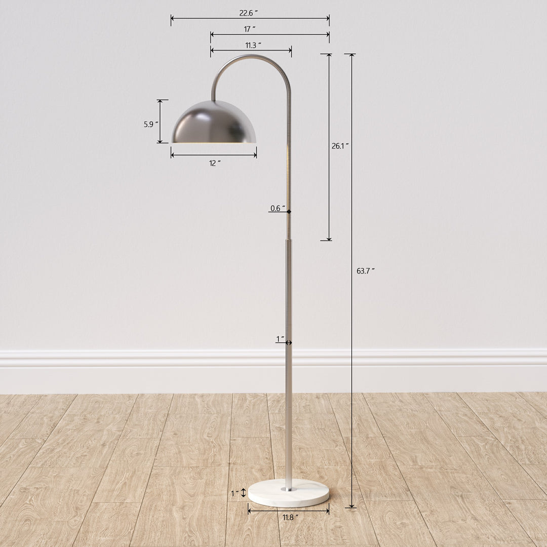 63.7" Black Metal And Marble Arched Floor Lamp #F260