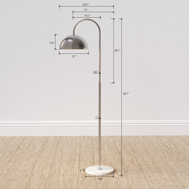 63.7" Black Metal And Marble Arched Floor Lamp #F260-BK