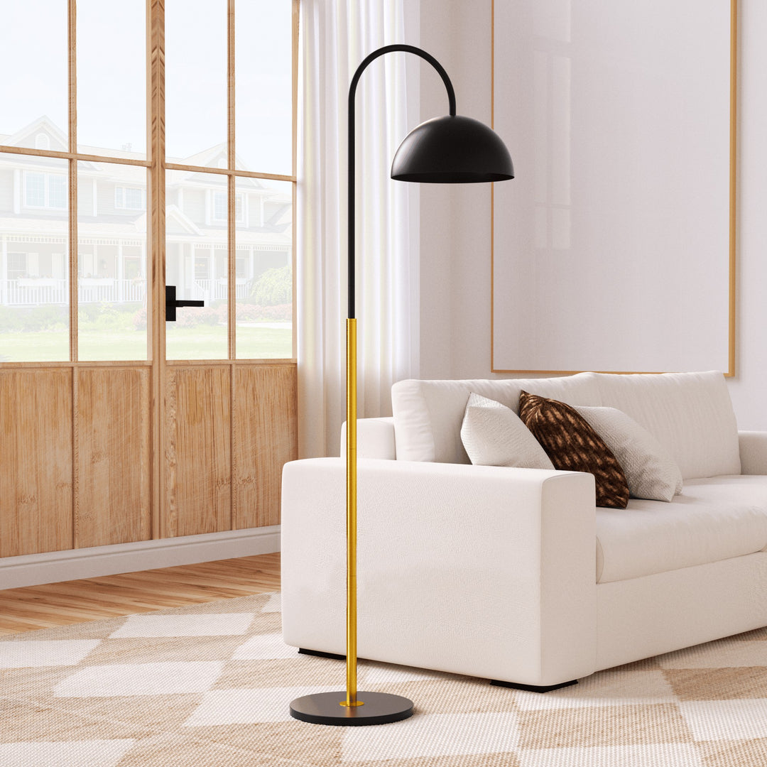 63.7" Black Metal And Marble Arched Floor Lamp #F260