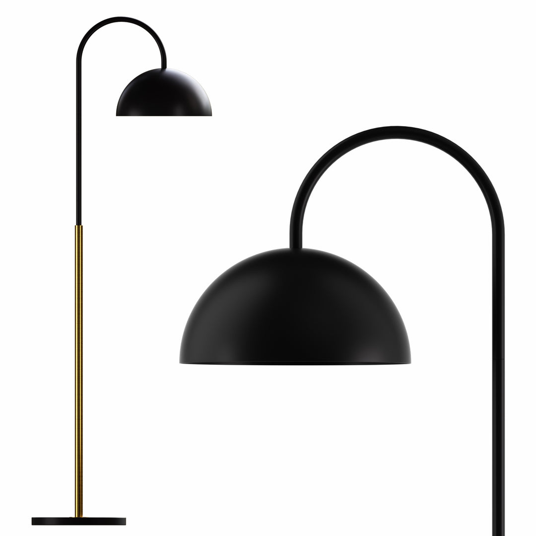 63.7" Black Metal And Marble Arched Floor Lamp #F260-BK