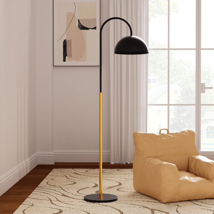 63.7" Black Metal And Marble Arched Floor Lamp #F260-BK