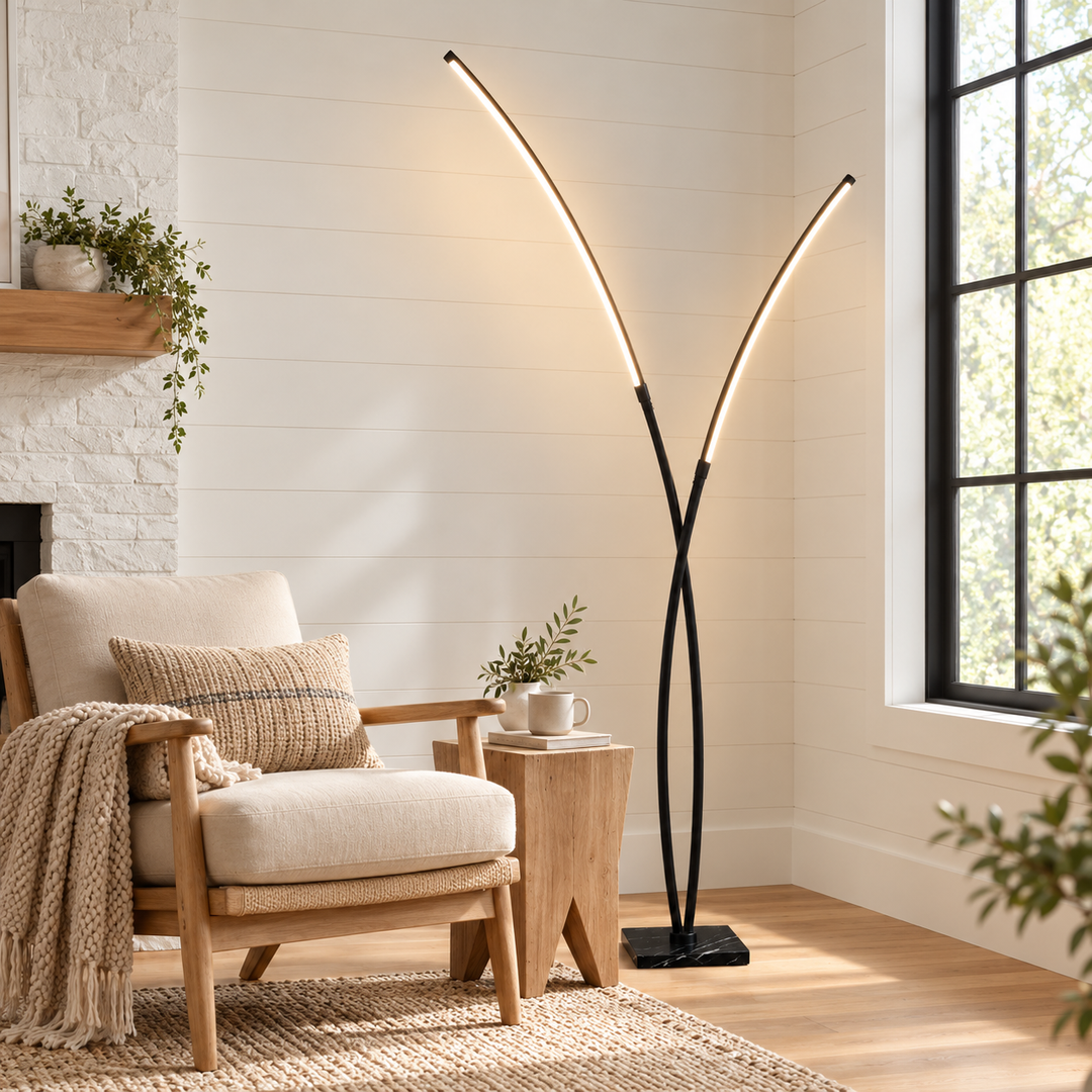 80" Modern LED Metal Floor Lamp 3-Color Lighting Stepless Dimming with Marble Base 