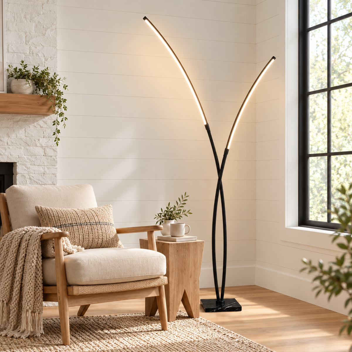 80" Modern LED Metal Floor Lamp 3-Color Lighting Stepless Dimming with Marble Base #FGT05