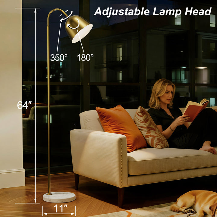 64" Modern Metal Floor Lamp, Polished Gold Finish, 350° Swivel & 90° Tilting Head, Foot Switch Standing Lamp For Living Room, Bedroom, Office #F268-BK
