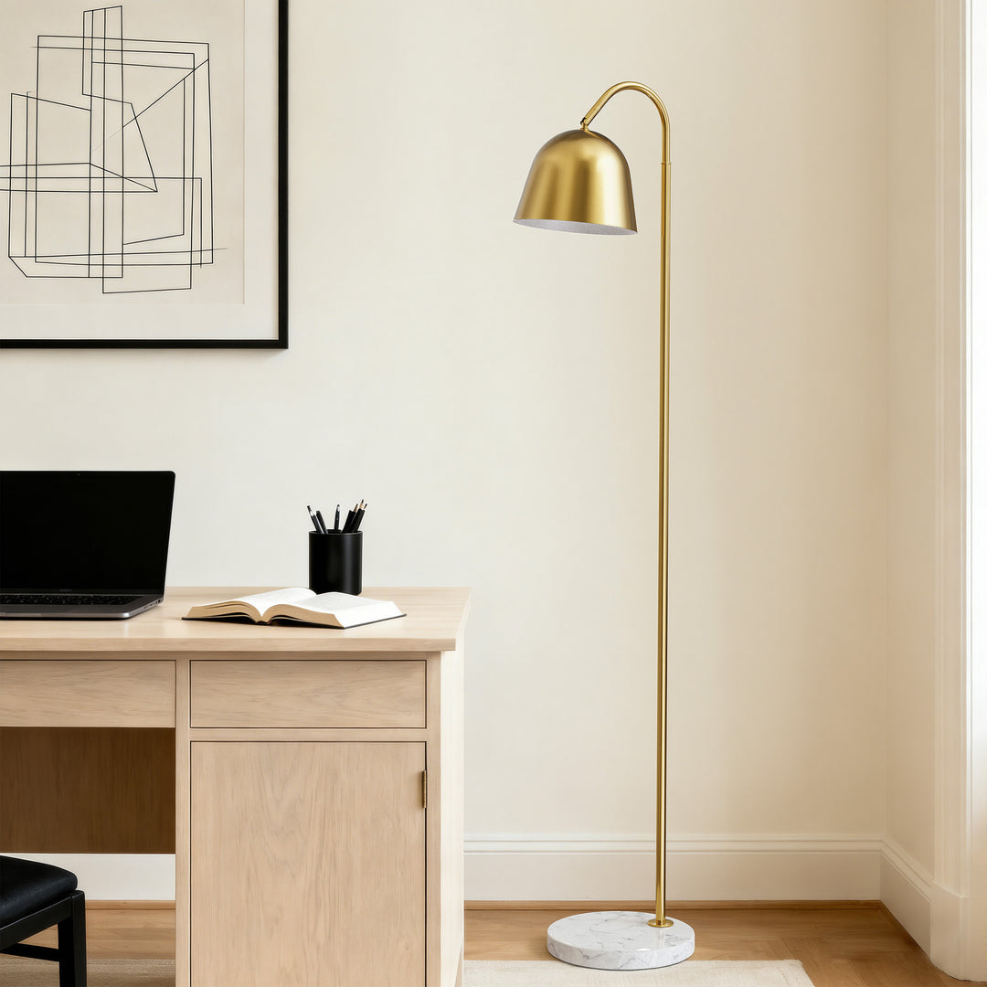 64" Modern Metal Floor Lamp, Polished Gold Finish, 350° Swivel & 90° Tilting Head, Foot Switch Standing Lamp For Living Room, Bedroom, Office #F268-BK