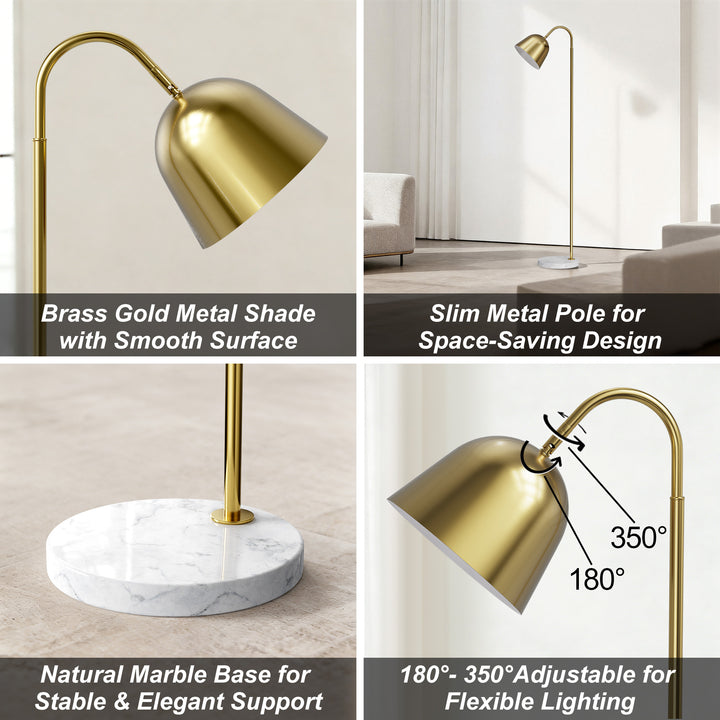 64" Modern Metal Floor Lamp, Polished Gold Finish, 350° Swivel & 90° Tilting Head, Foot Switch Standing Lamp For Living Room, Bedroom, Office #F268-BK
