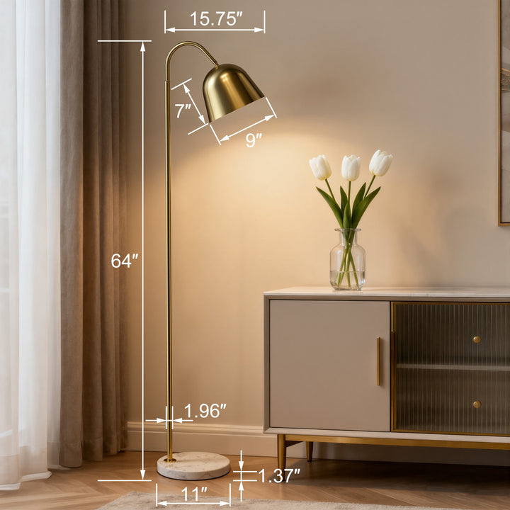 64" Modern Metal Floor Lamp, Polished Gold Finish, 350° Swivel & 90° Tilting Head, Foot Switch Standing Lamp For Living Room, Bedroom, Office #F268-BK