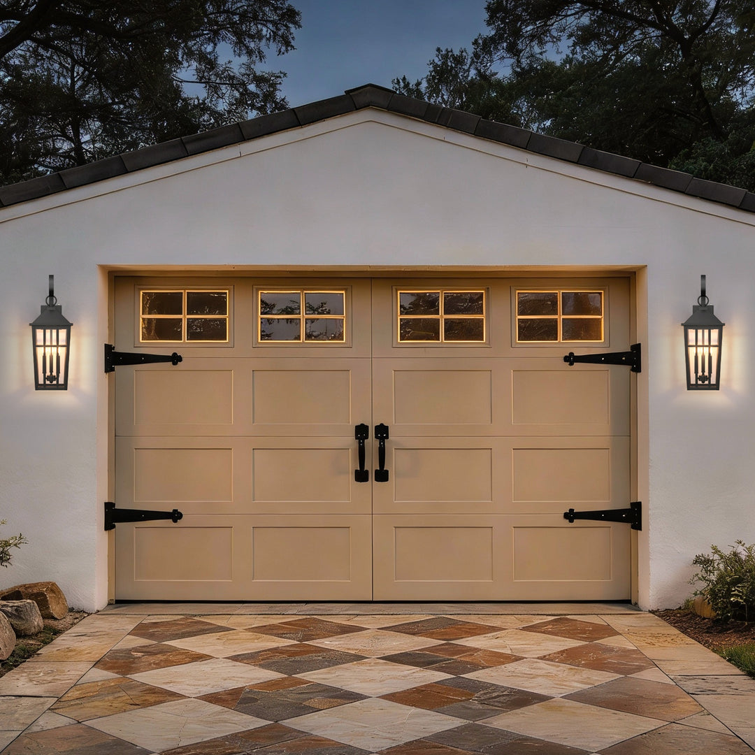 Solstice 12.6''H Black Iron Clear Tempered Glass Outdoor Wall Light with Dusk to Dawn and Built-In GFCI Outlet (Set of 2) #OW7118