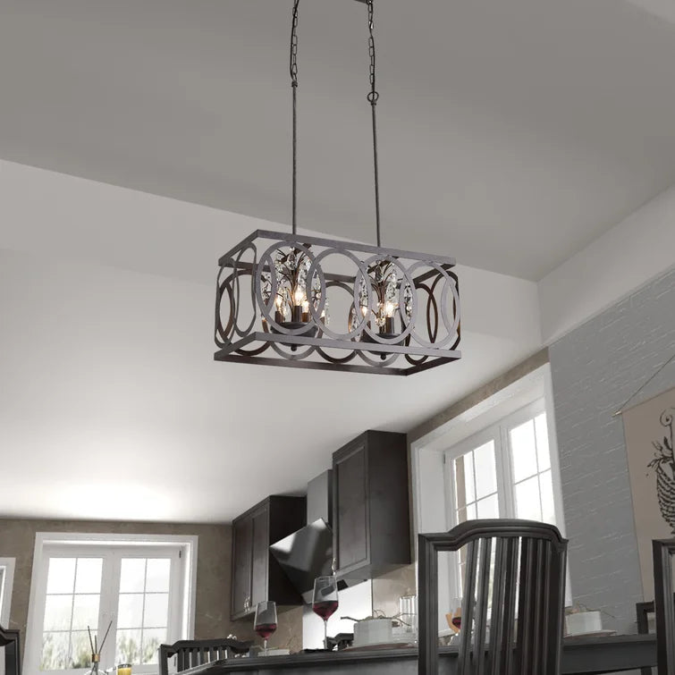 Maxax 6 - Light Lantern Square / Rectangle With Wrought Iron Accents And Crystal #19147