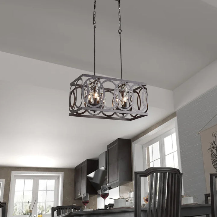 Maxax 6 - Light Lantern Square / Rectangle With Wrought Iron Accents And Crystal #19147