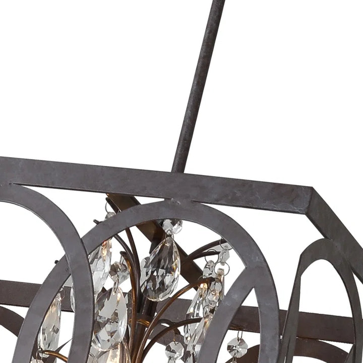 Maxax 6 - Light Lantern Square / Rectangle With Wrought Iron Accents And Crystal #19147