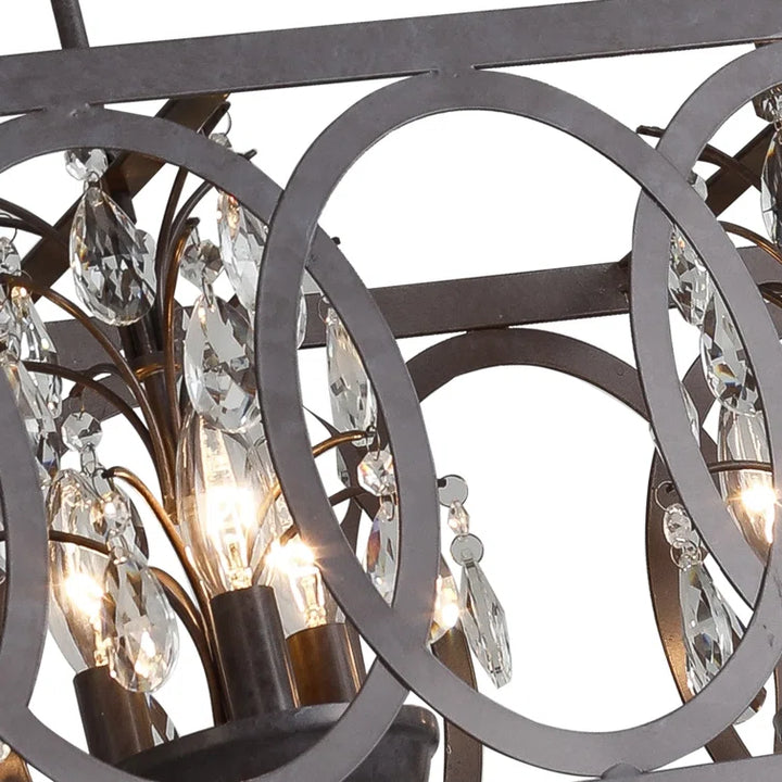 Maxax 6 - Light Lantern Square / Rectangle With Wrought Iron Accents And Crystal #19147