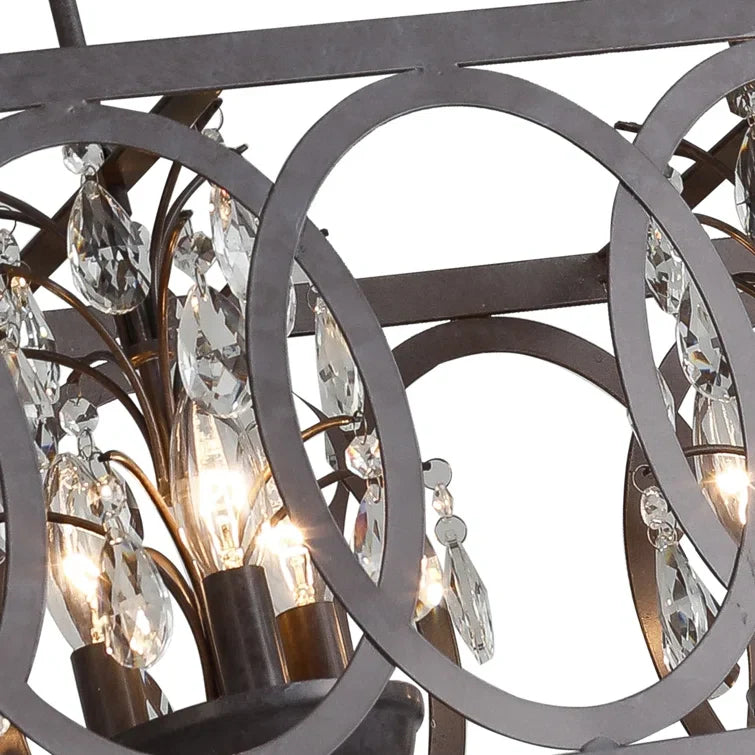 Maxax 6 - Light Lantern Square / Rectangle With Wrought Iron Accents And Crystal #19147